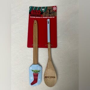 Star Wars Mandalorian Heat Resist Silicone Spatula Wooden Spoon Set New